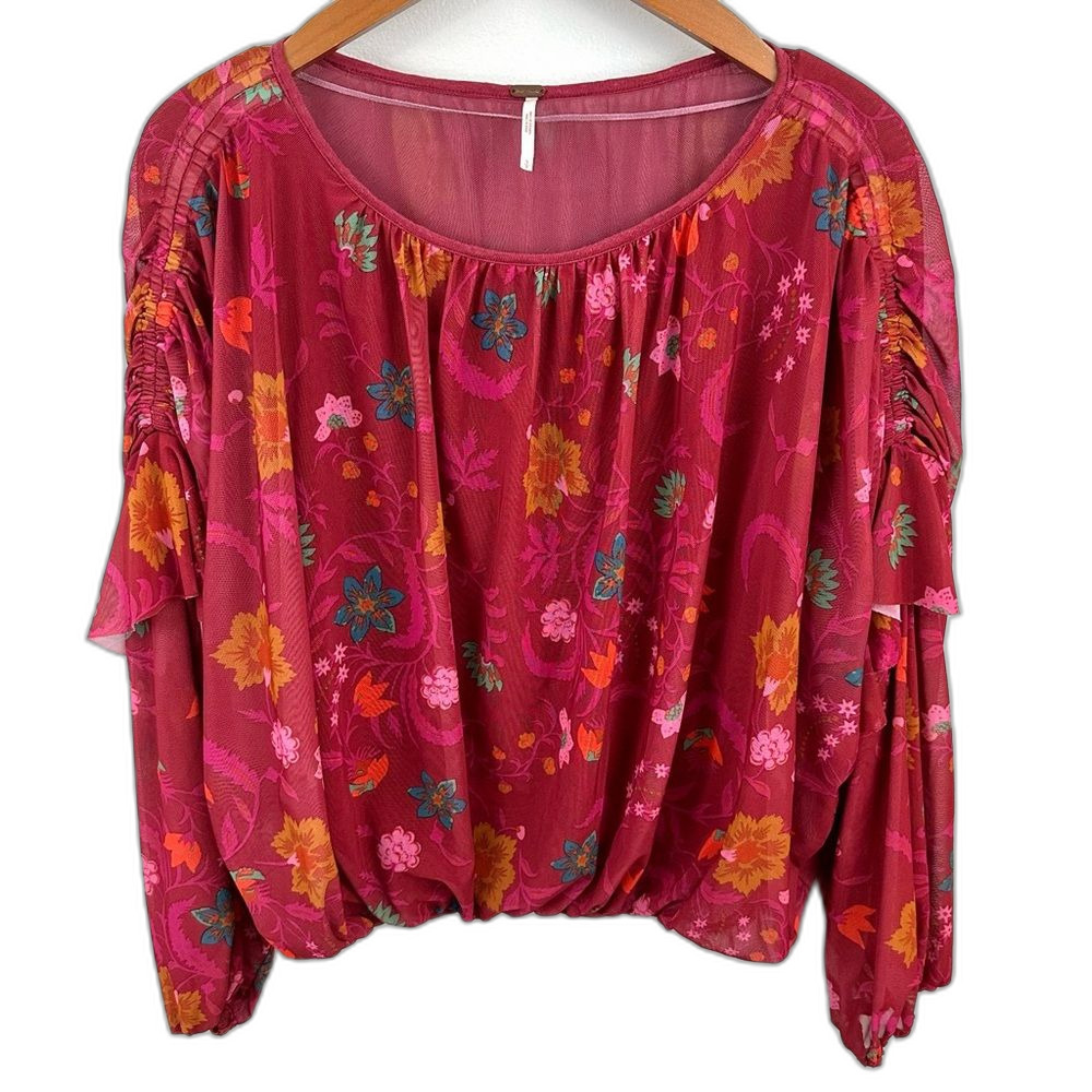Free People Red Berry Wildflower Honey Top Size Small Coastal Spring Chic